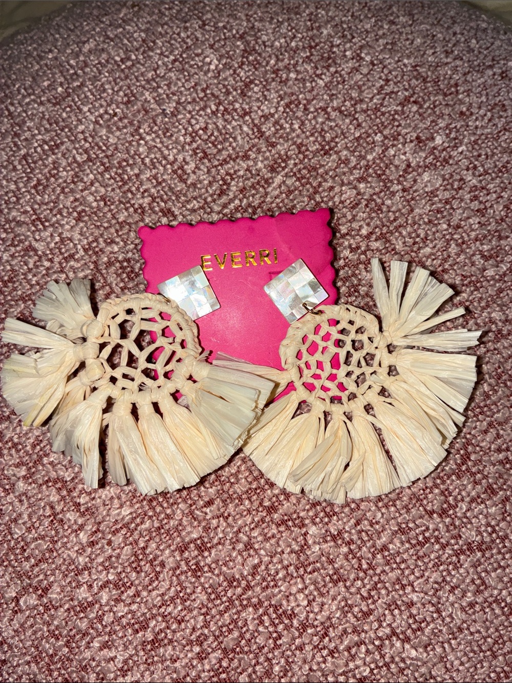 Everri Cream Raffia Fringe Hoop Earrings